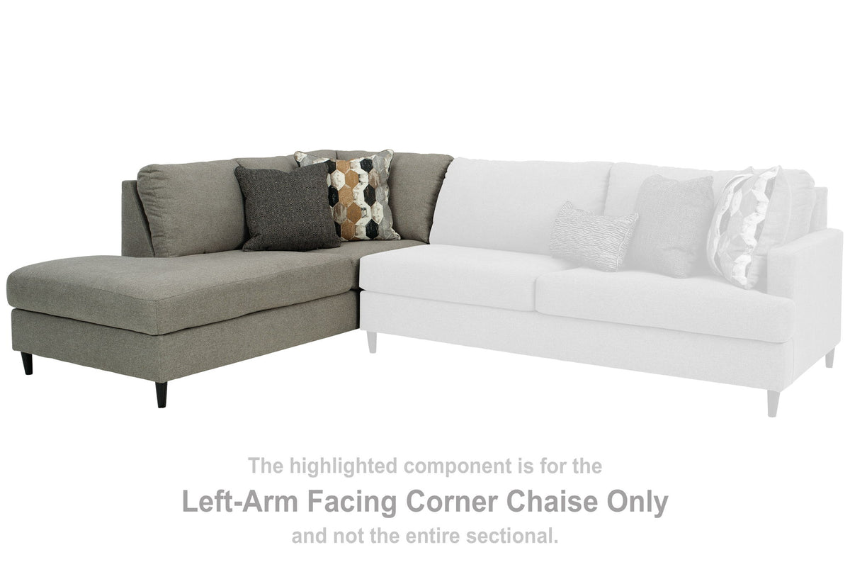 Left-arm facing dark gray corner chaise section with seat and back cushions