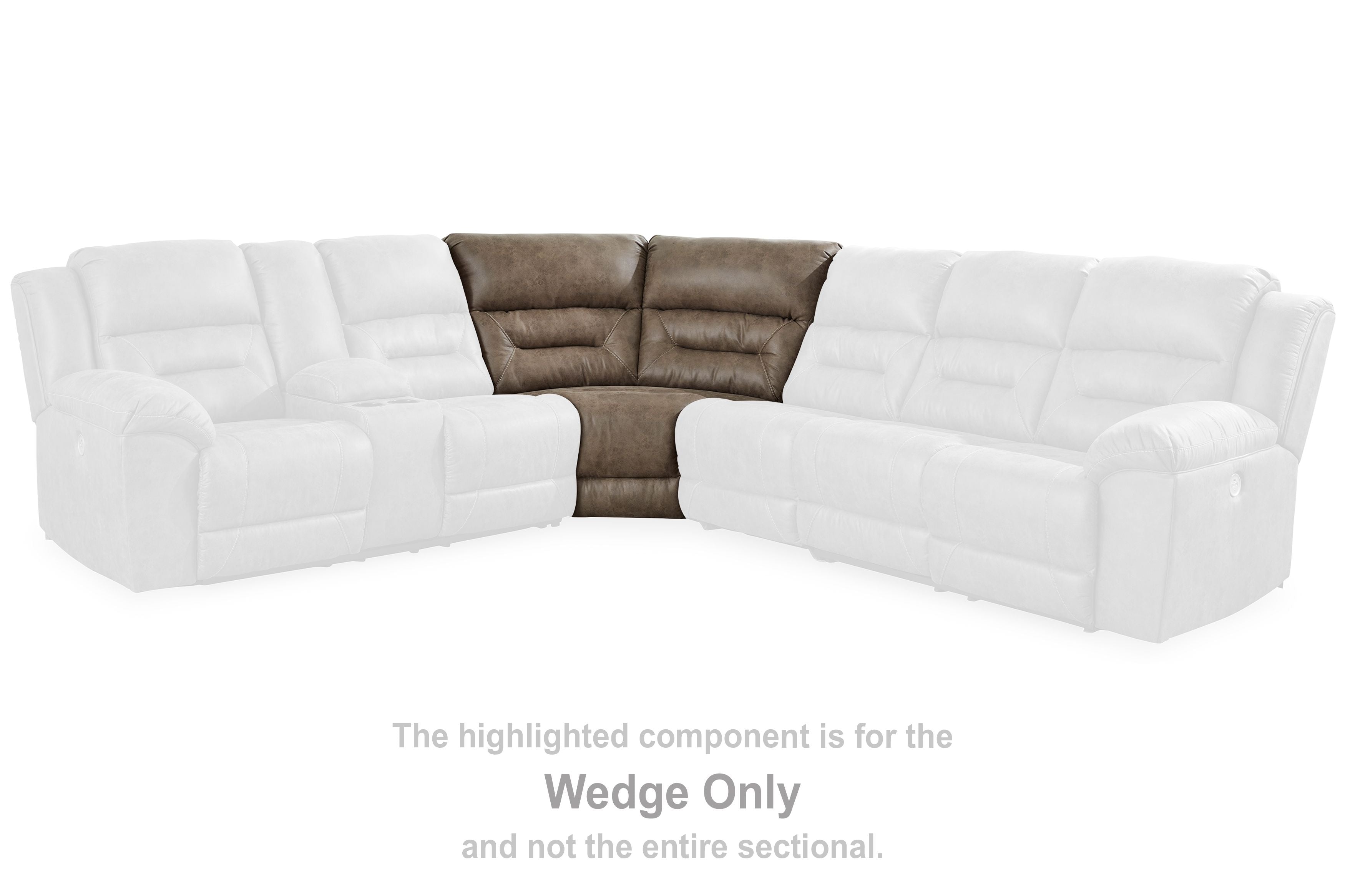 Wedge sofa section in fossil fabric, centered within a white sectional