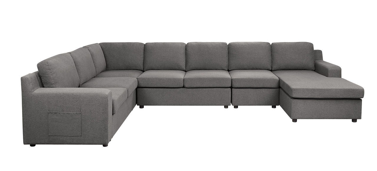Waylon - 7-Seater U-Shape Sectional Sofa Chaise With Pocket - Gray