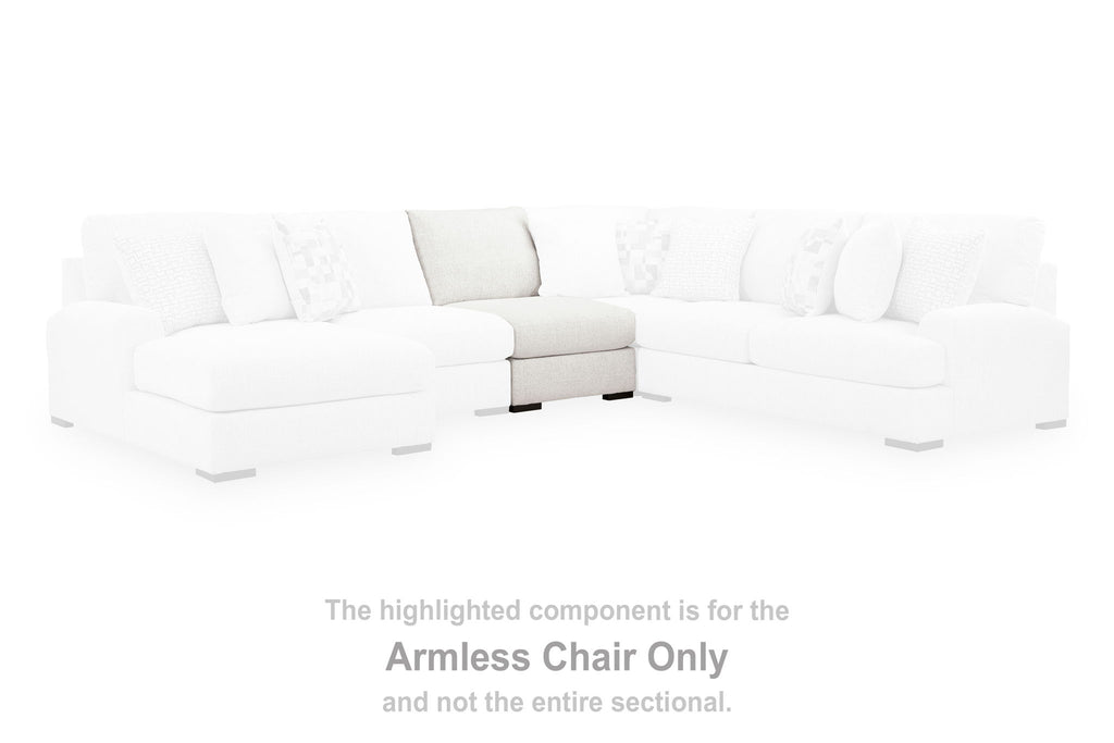 Sectional sofa with highlighted armless chair section in light upholstery