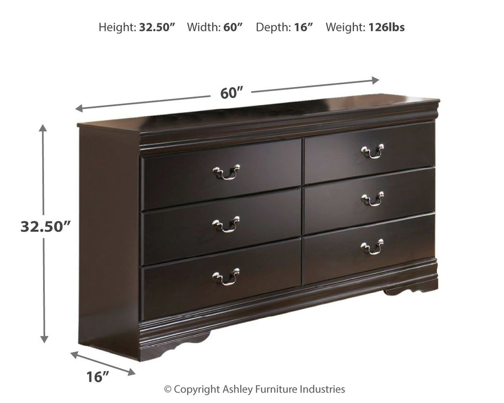 Huey black six-drawer dresser with cup pulls on drawer fronts