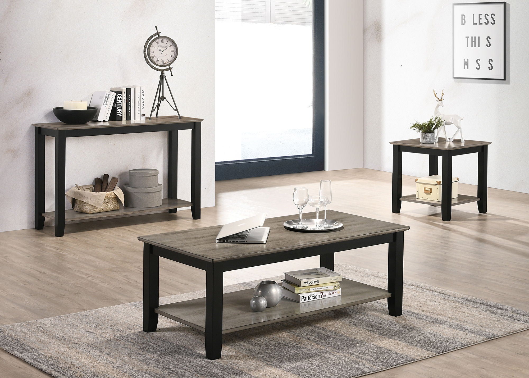 End Table With Open Shelf In Dark Brown And Gray