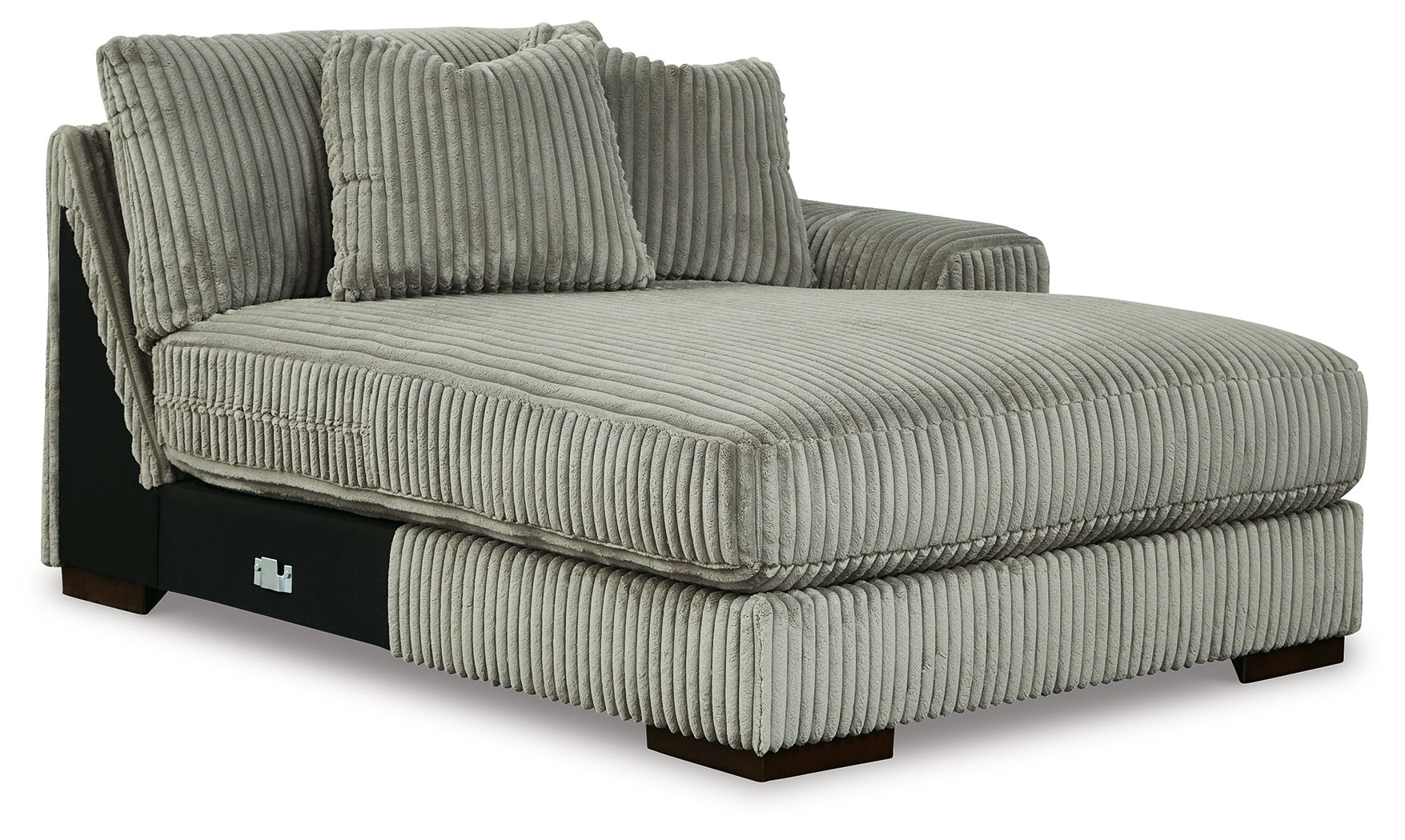 Fog corduroy corner chaise with ribbed fabric, wide seat, and stacked back cushions