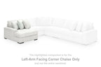 White left-arm corner chaise sofa with ribbed upholstery and two accent pillows