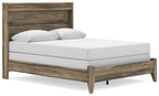 Panel bed frame with dark brown wood headboard and footboard, slatted design