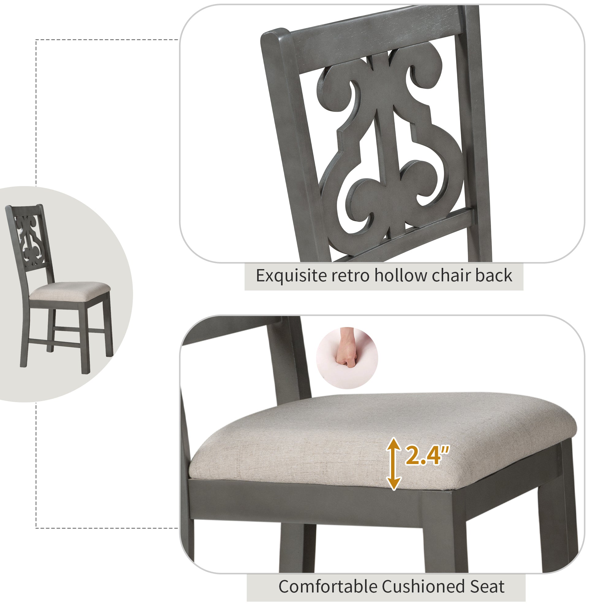 5-Pc Round Dining Set w/ Hollow Back Chairs (Gray)