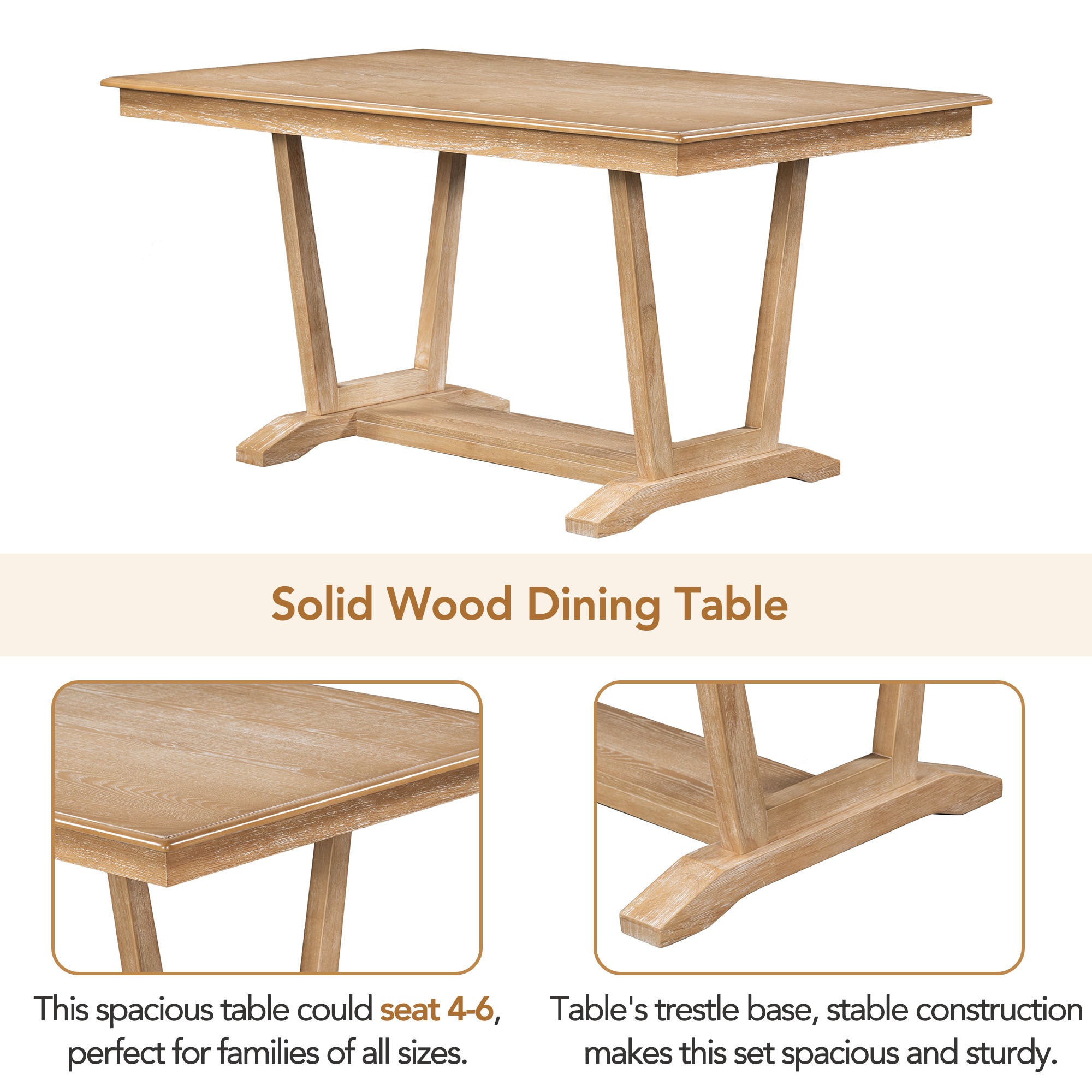Rustic 5-Piece Dining Set, 59" Table & 4 Chairs