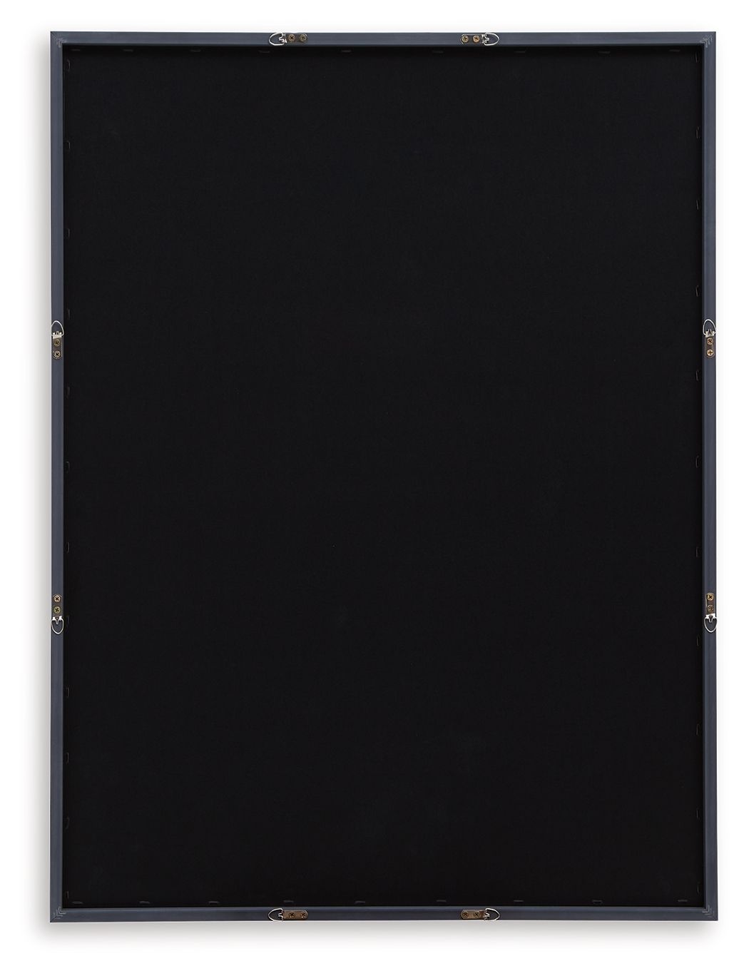 Framed wall art with blank black backing, black frame, and hanging hardware