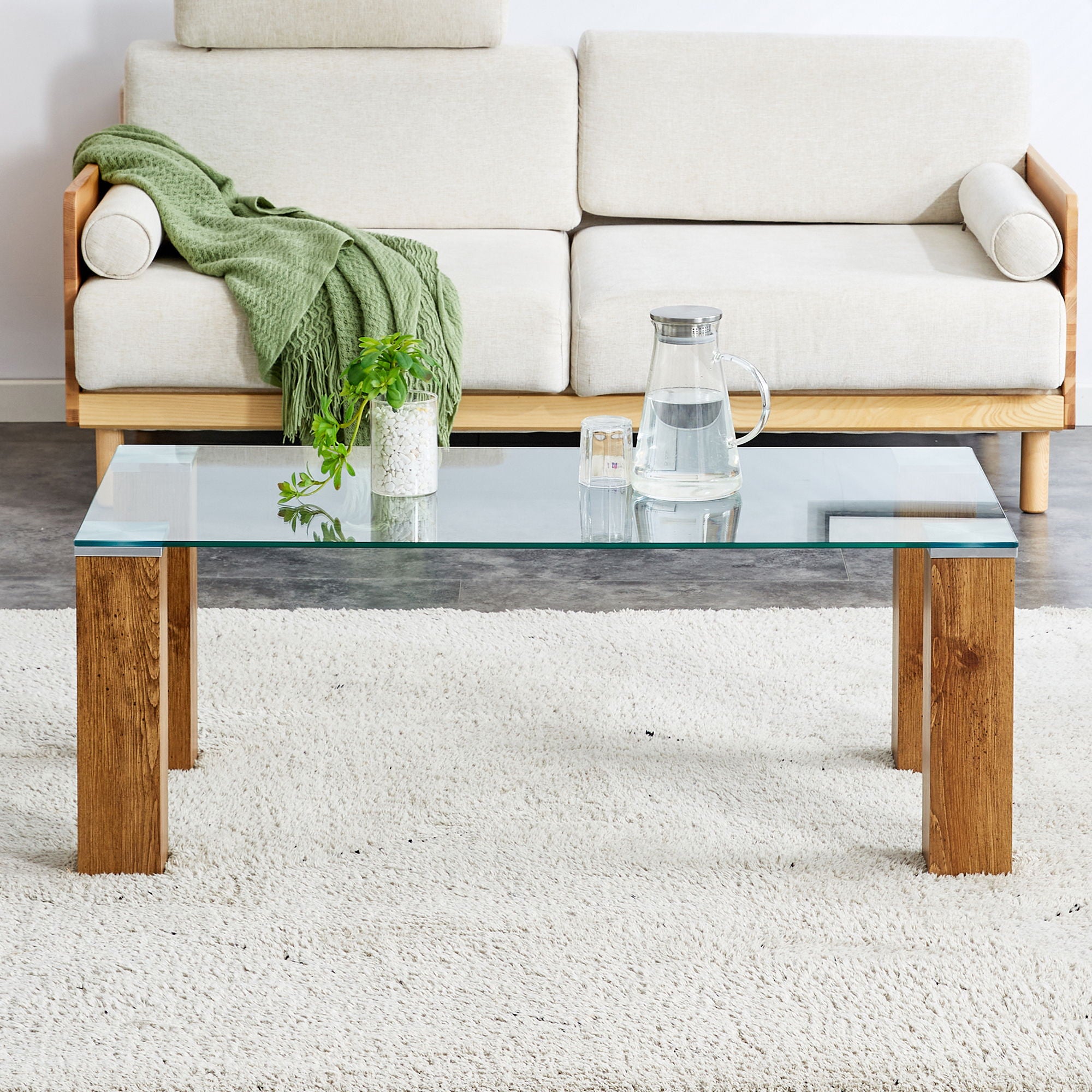 Glass-Top Coffee Table, Tea Table, With MDF Legs - Stylish Blend Of Elegance And Durability 44.9"*21.7"*16.9"