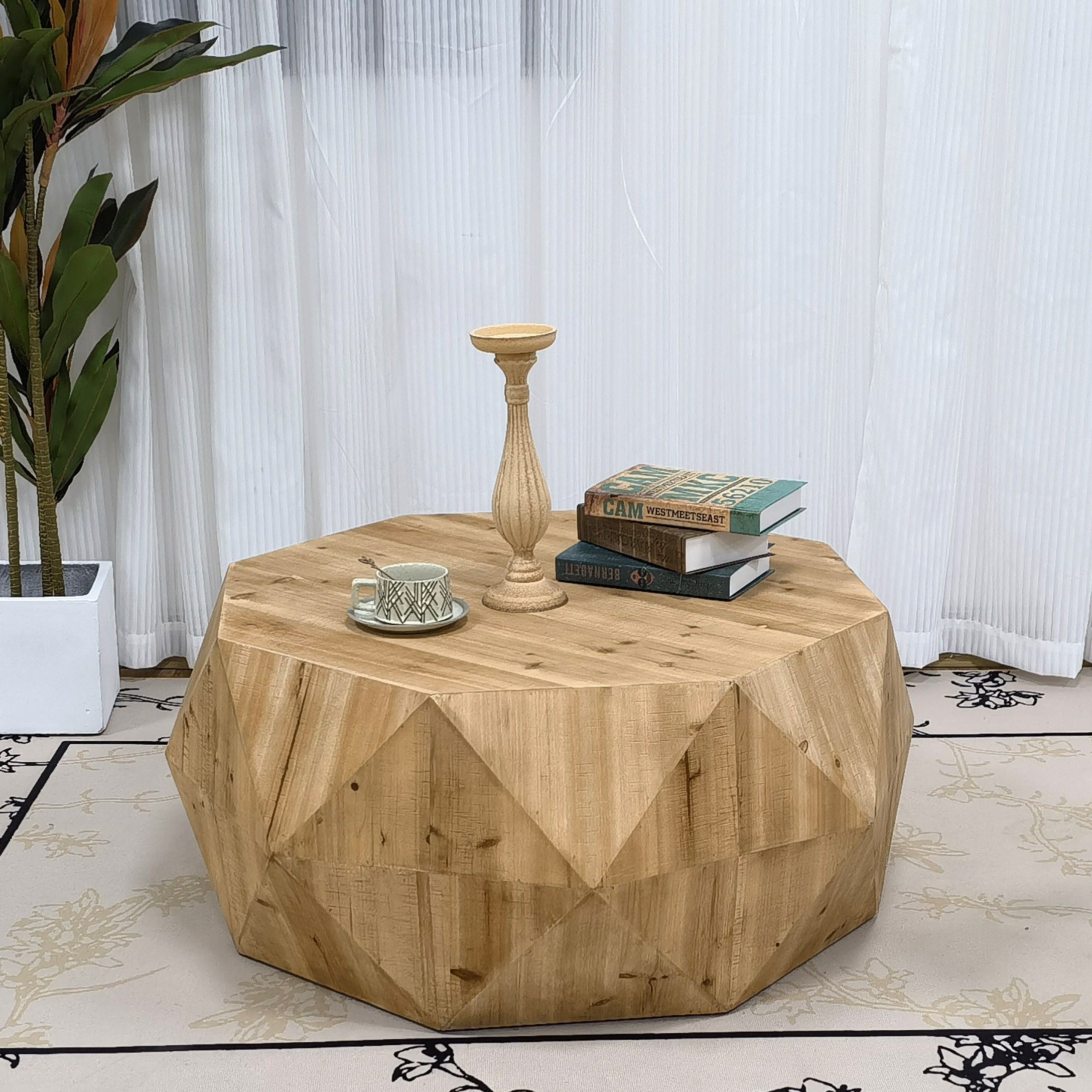 38.58" Three-Dimensional Embossed Pattern Design American Retro Style Coffee Table