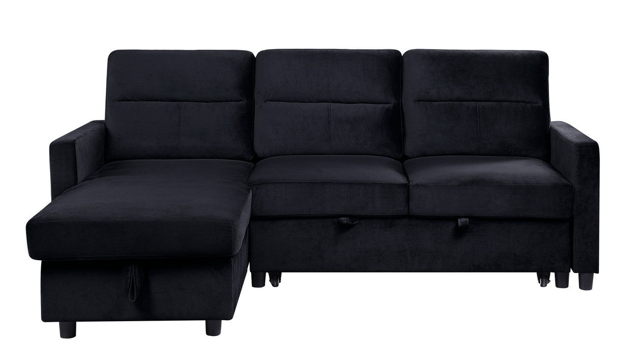 Ivy - Velvet Reversible Sleeper Sectional Sofa With Storage Chaise And Side Pocket