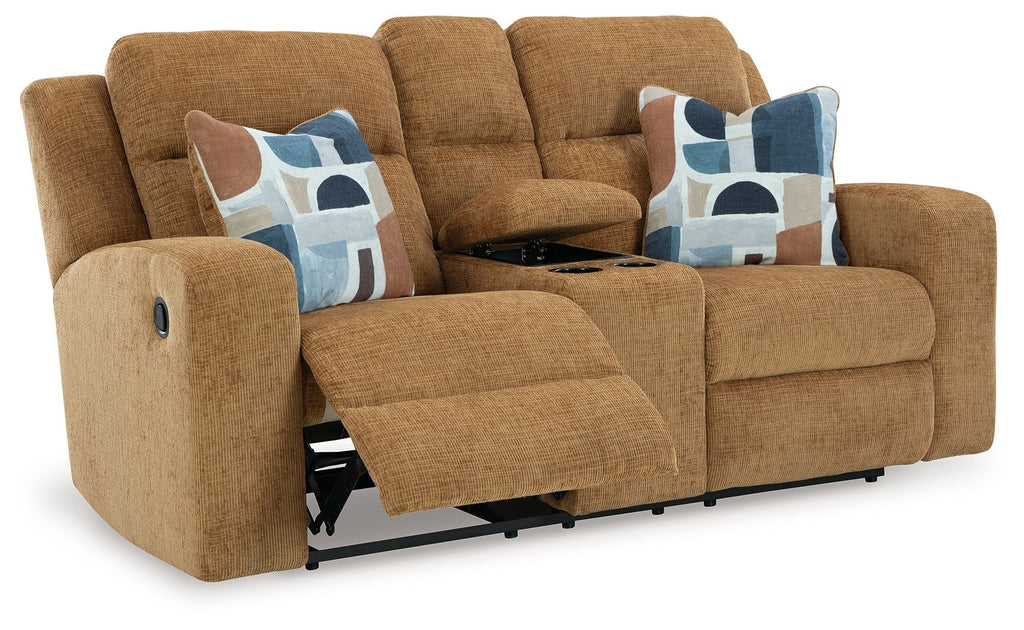 Kanlow - Dbl Reclining Loveseat With Console - Honey