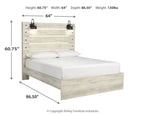 Beige panel bed with paneled headboard, white mattress, and two front drawers
