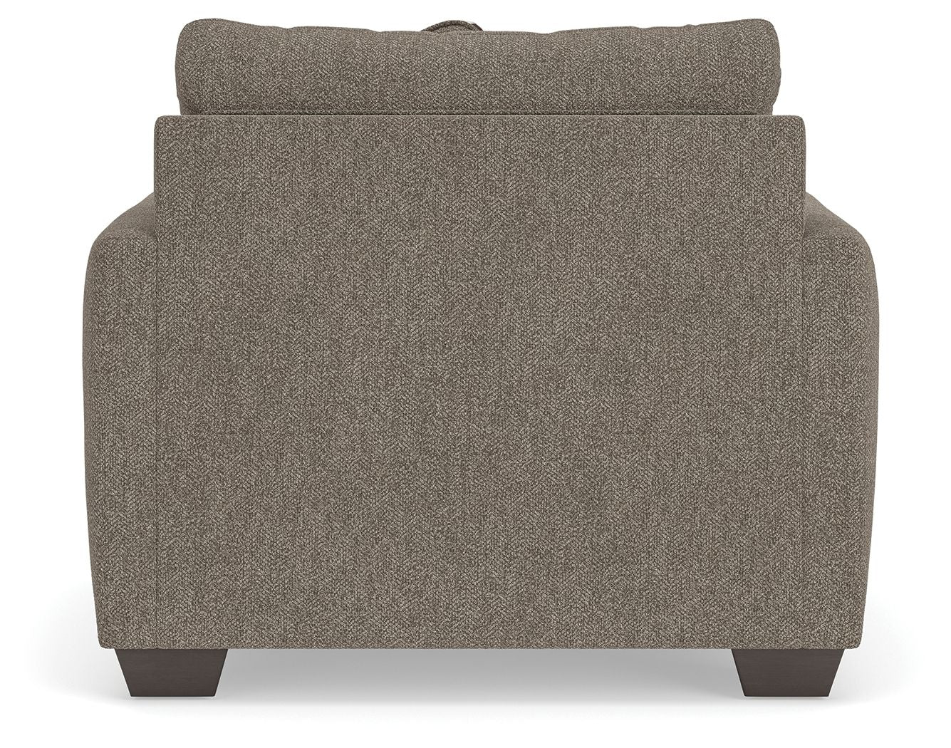Beige fabric loveseat back with squared arms and clean upholstered sides