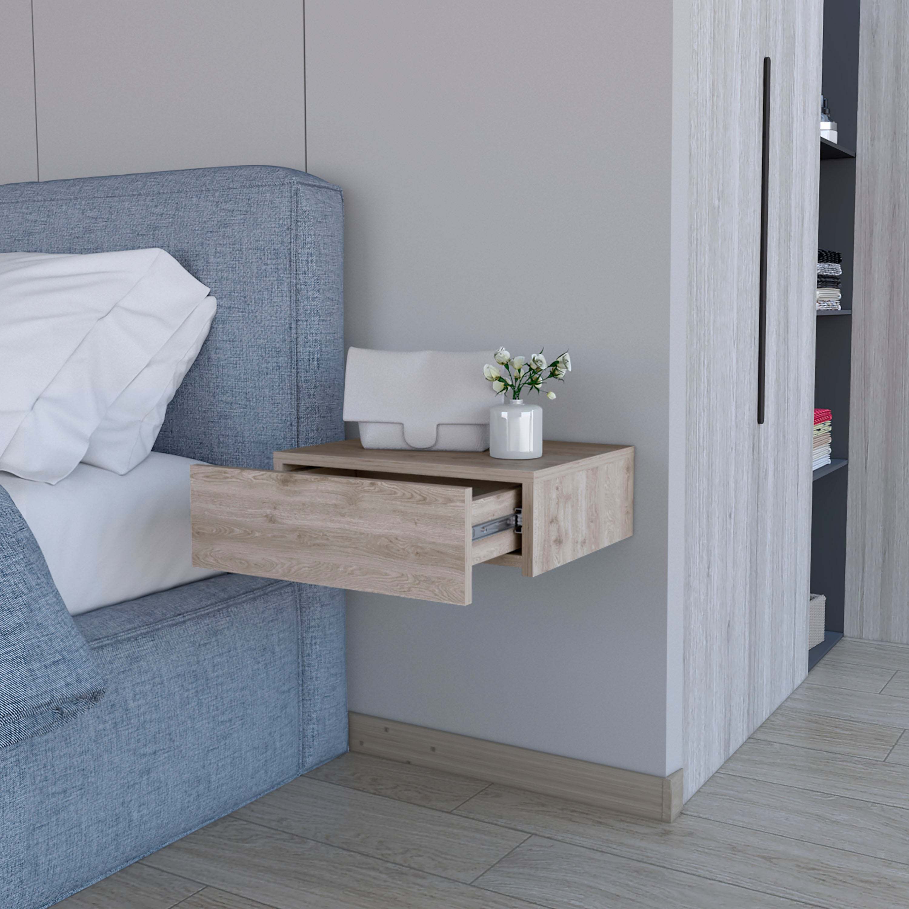Light Gray Floating Nightstand - Wall Mounted
