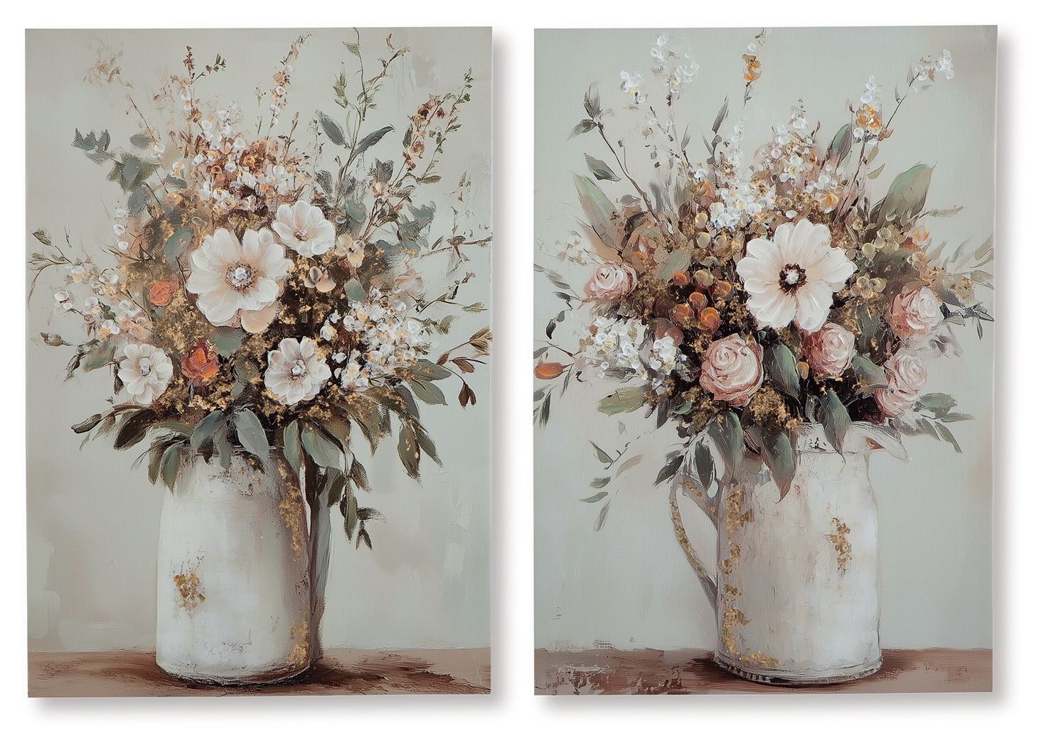 Set of 2 floral wall art prints, bouquets in white vases