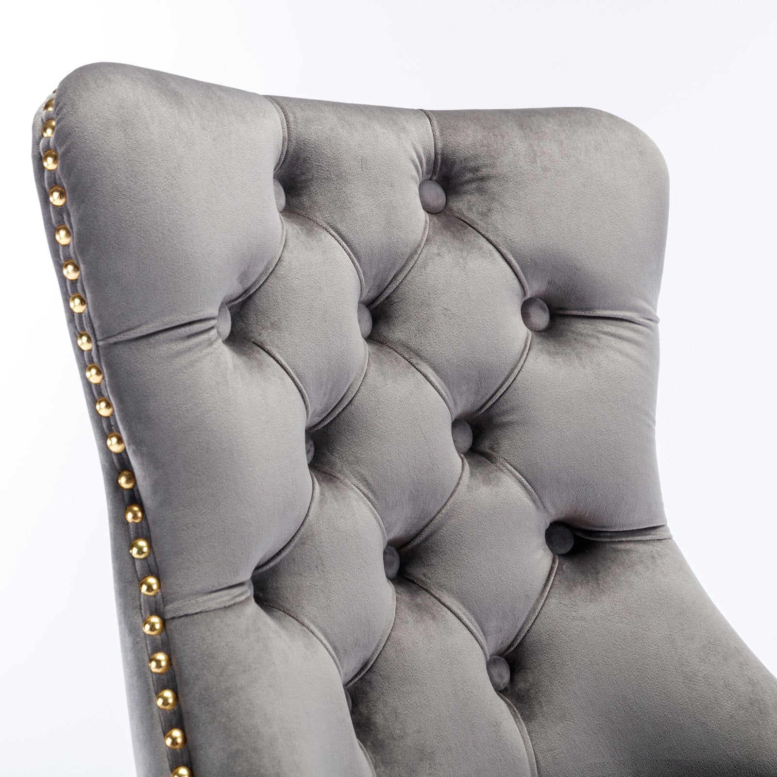 Velvet Tufted Office Chair w/ Gold Base- Gray