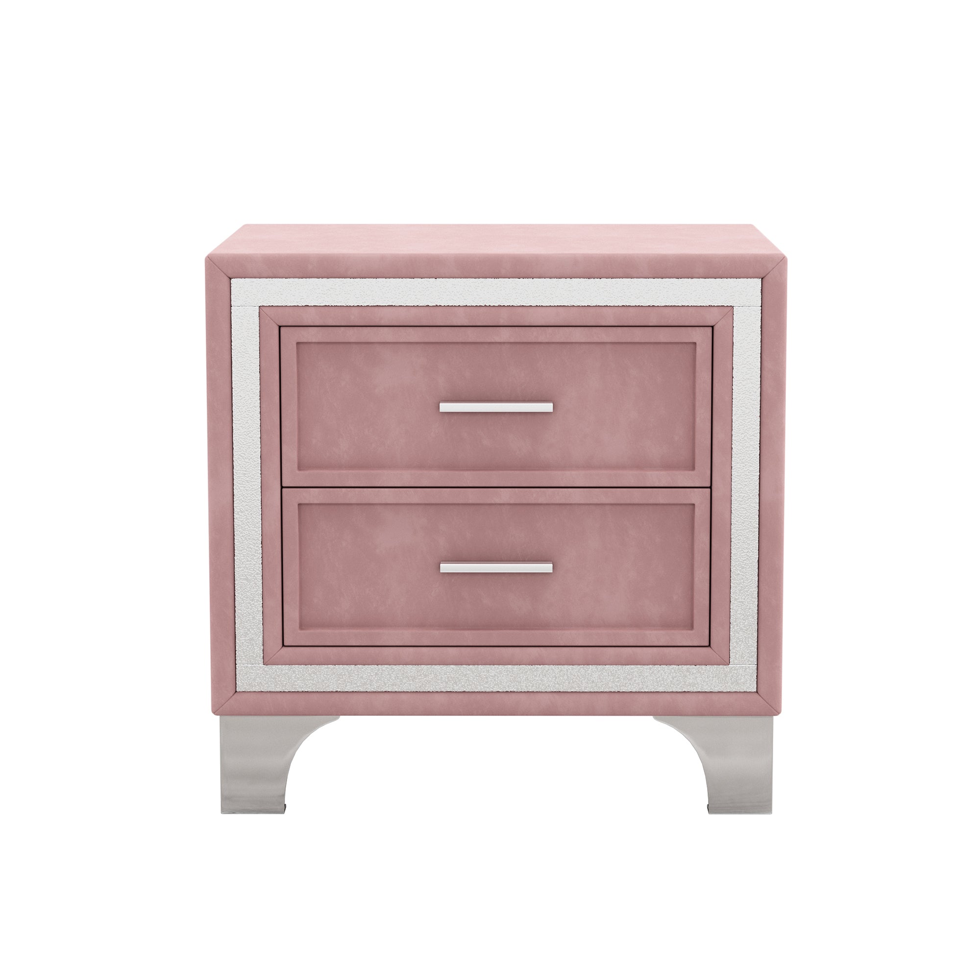 Pink Queen Upholstered Bed Set w/ LED Lights & Nightstands