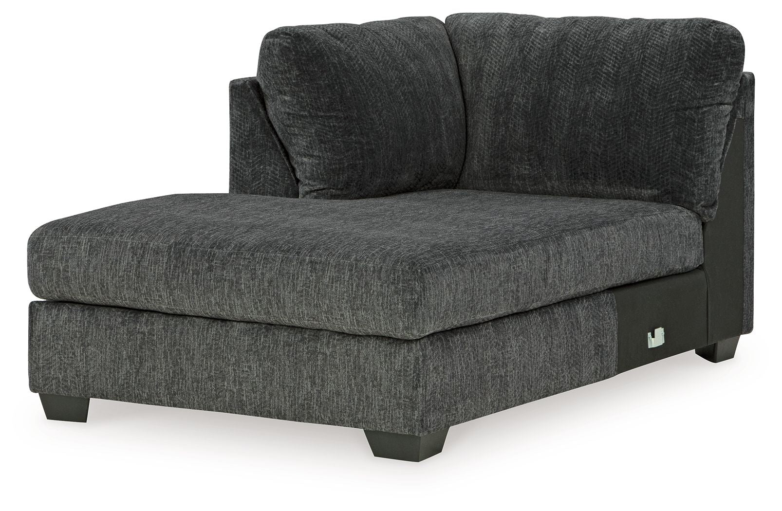 Dark gray fabric corner chaise with thick seat and rounded backrest