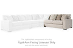 Sand fabric right-arm loveseat with three back cushions and decorative pillows