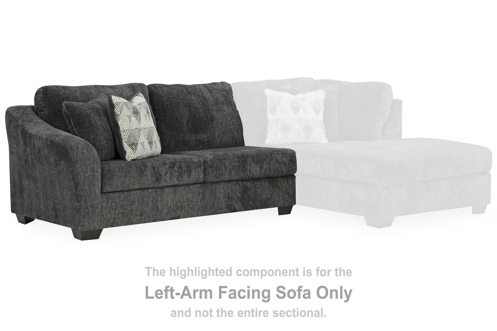 Dark gray left-arm facing sectional sofa with chaise extension, shown with highlighted section.