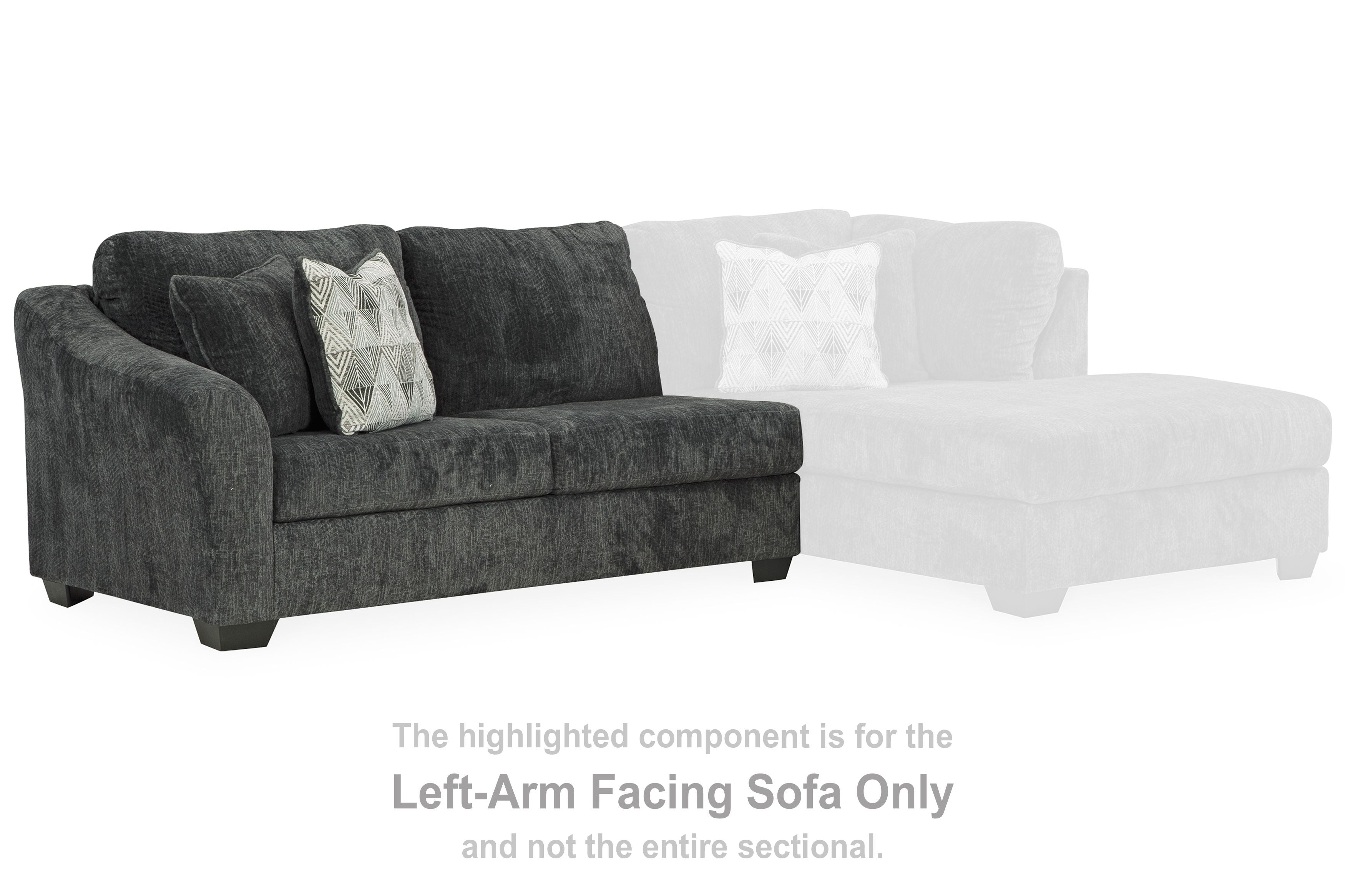 Dark gray left-arm facing sectional sofa with chaise extension, shown with highlighted section.