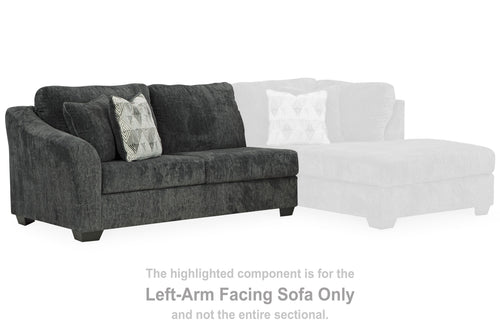 Dark gray left-arm facing sectional sofa with chaise extension, shown with highlighted section.