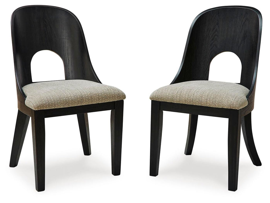 Upholstered dining side chairs set of 2 with dark curved backs and beige seats