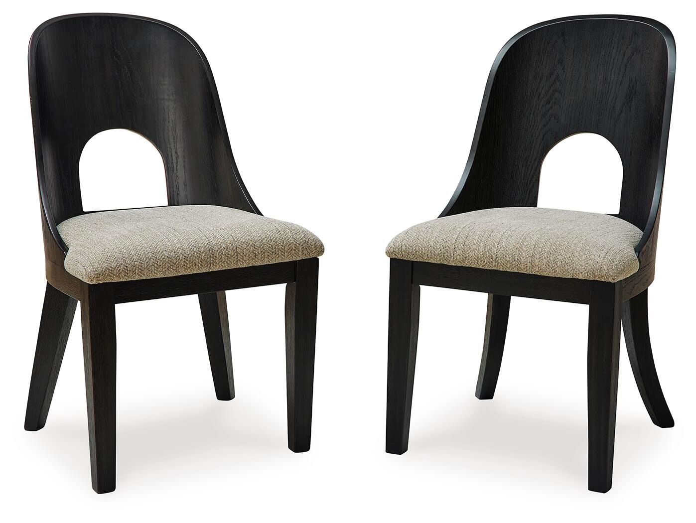 Upholstered dining side chairs set of 2 with dark curved backs and beige seats