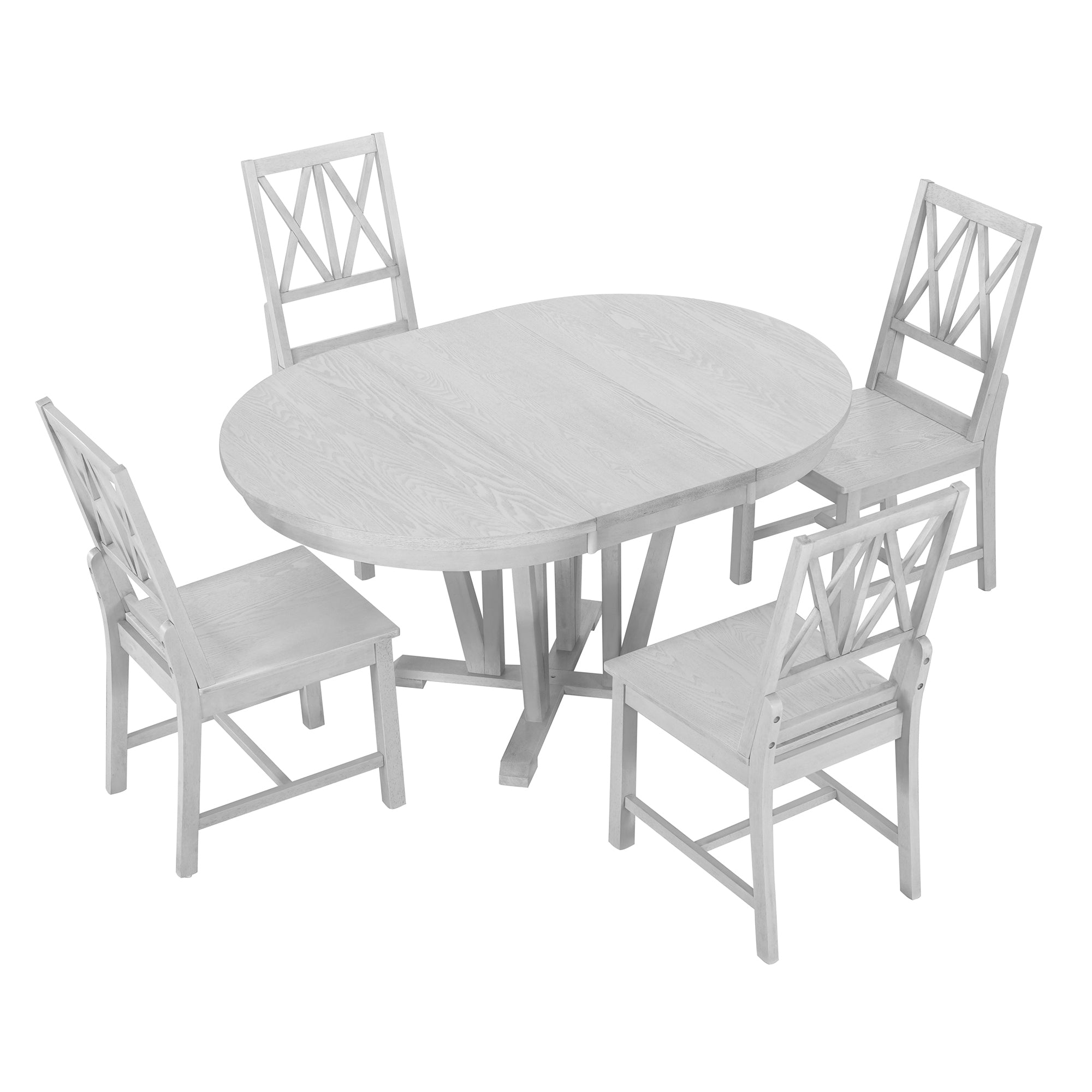 Rustic Round Dining Table Set - 5 Piece Gray
