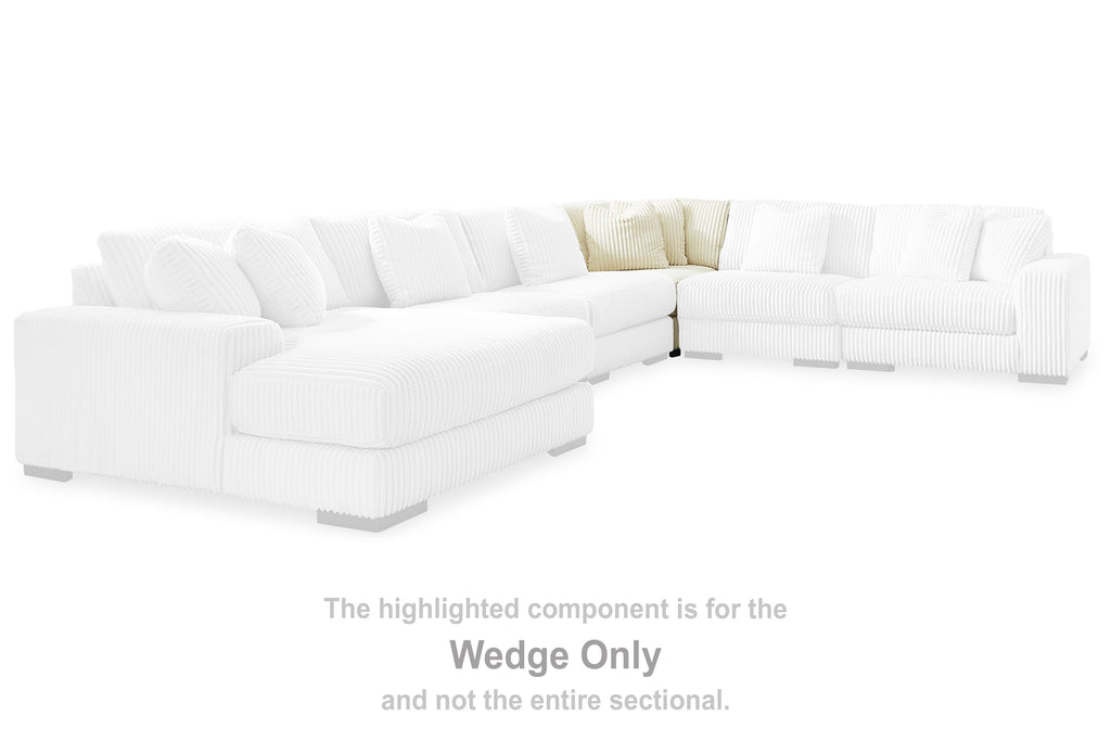 Ivory ribbed fabric sectional wedge component, angled corner seat