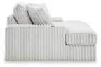 Oversized chaise lounge with ribbed upholstery and rolled arm, light gray