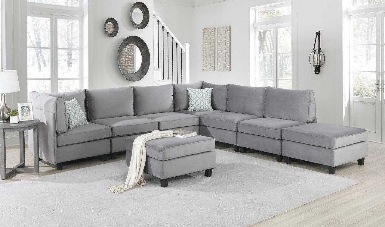 Simona Gray Velvet 8-Piece Modular Sectional Sofa