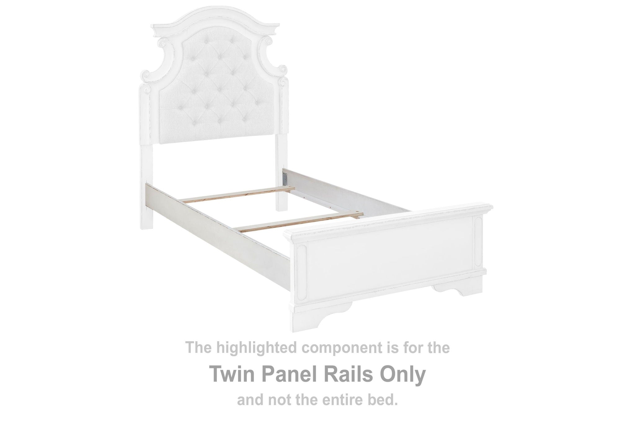 Chipped white twin panel bed rails with decorative panel design