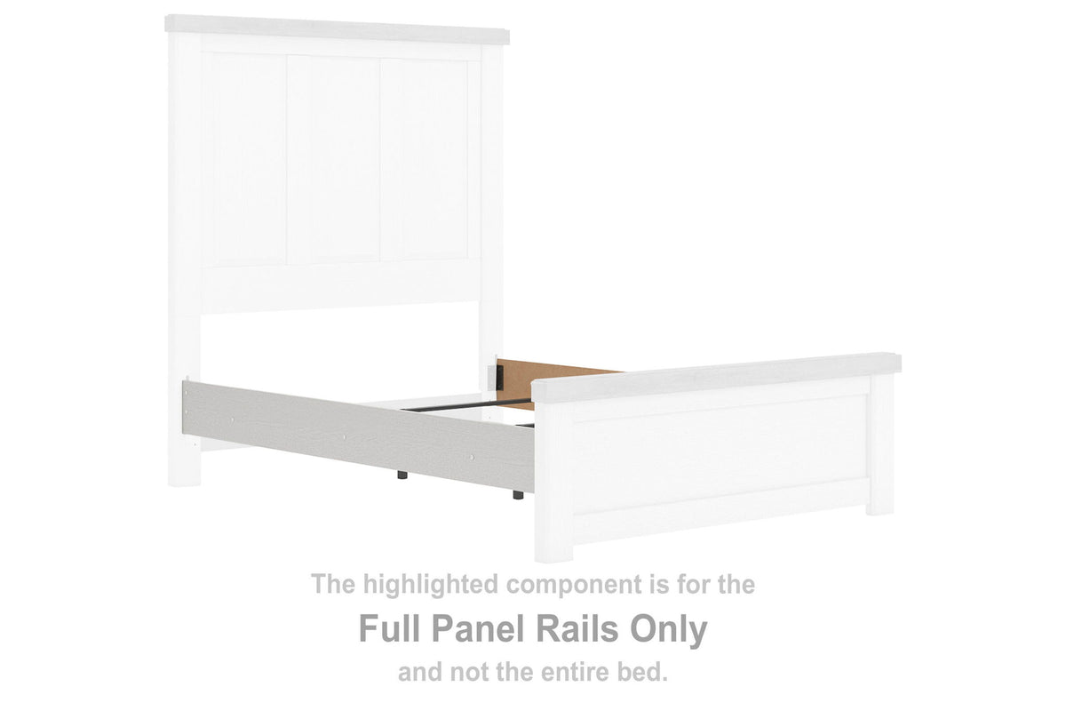 White full panel bed rails with side brackets and mounting holes