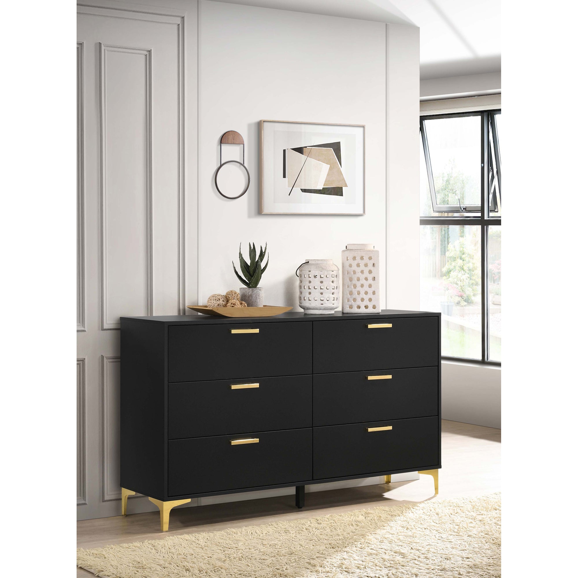 Lexie Black Gold Rectangular 6-Drawer Dresser