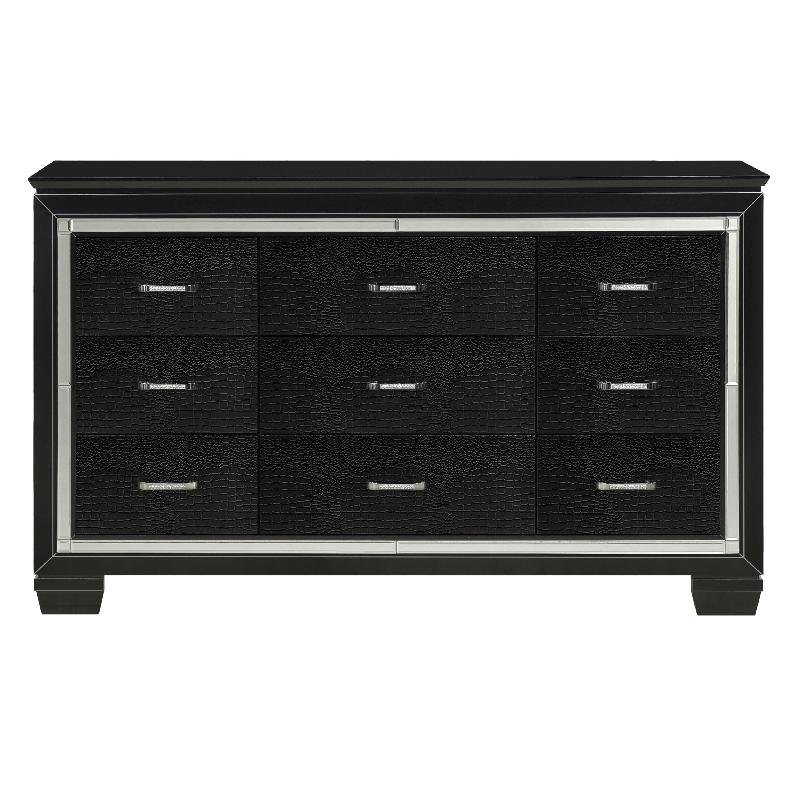 Black 9-Drawer Faux-Alligator Dresser | Glamorous Wood Chest