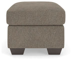 Triston-Peaks upholstered ottoman, rounded top, textured taupe fabric, dark legs