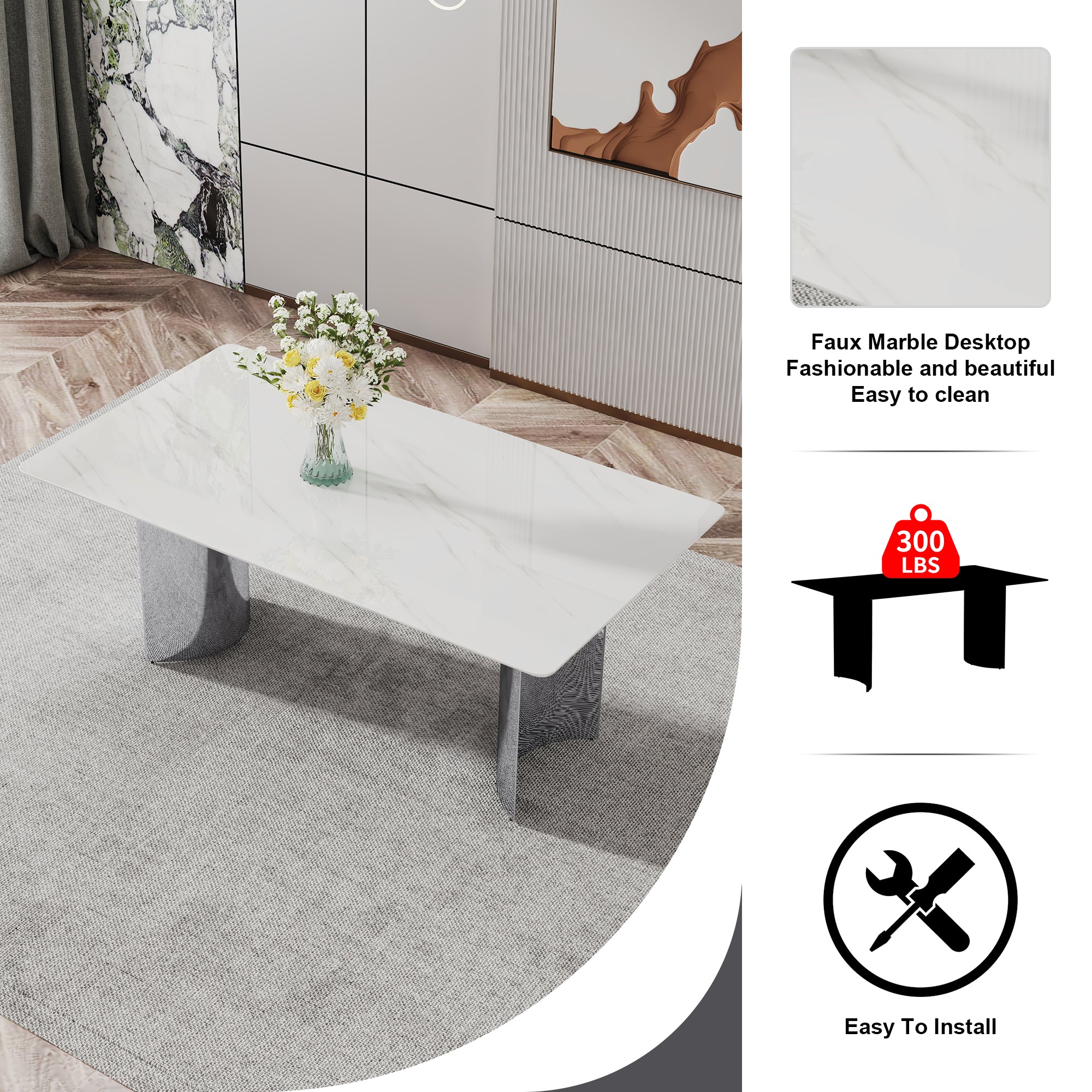 Modern Marble Dining Table & Chairs Set - DT-69