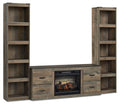 Trinell 3-piece entertainment center with electric fireplace, open shelves and drawers