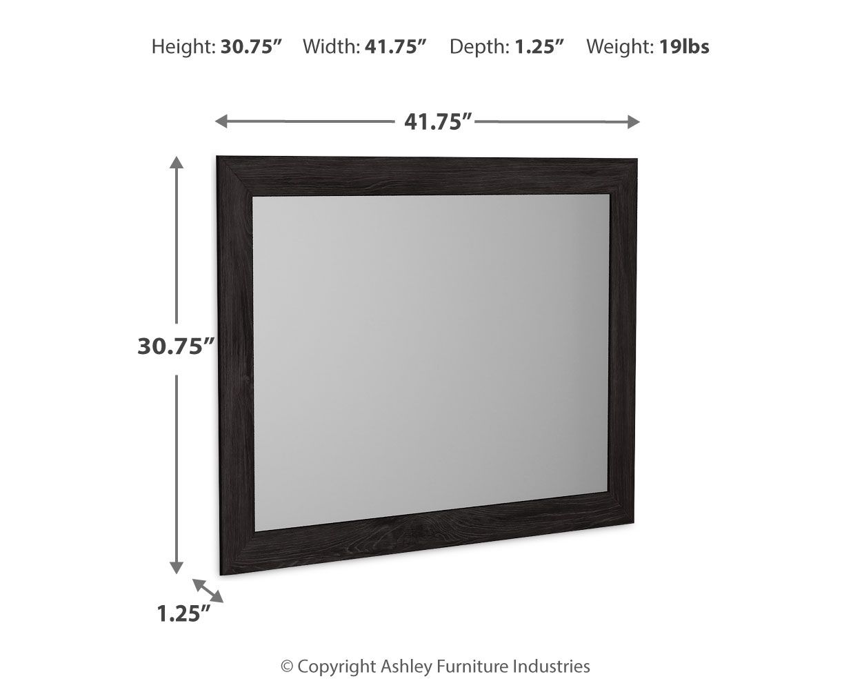 Rectangular bedroom mirror, 41.75 in x 30.75 in, charcoal frame