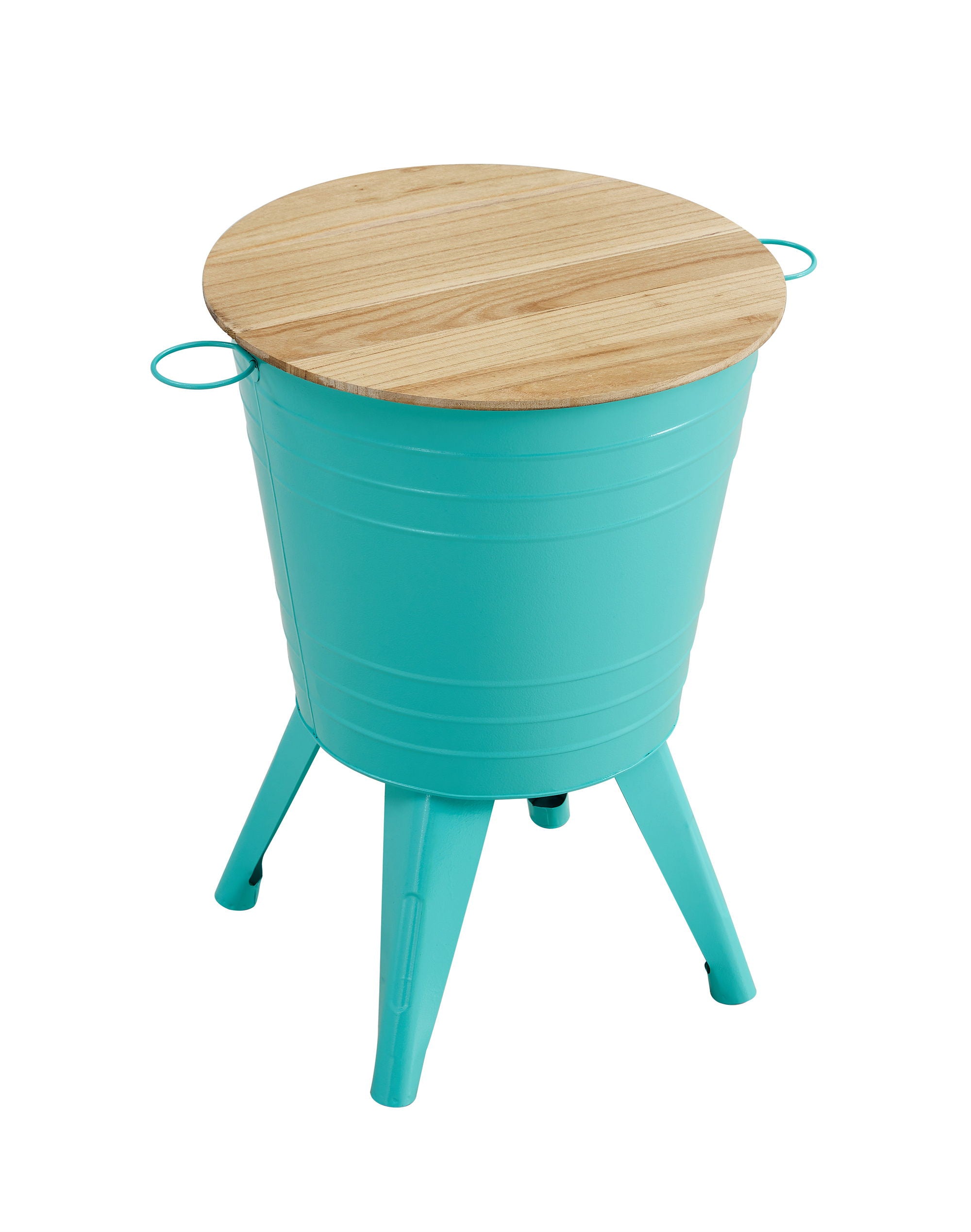 Farmhouse Rustic Distressed Metal Accent Cocktail Table With Wood Top - Turquoise (Set of 2)