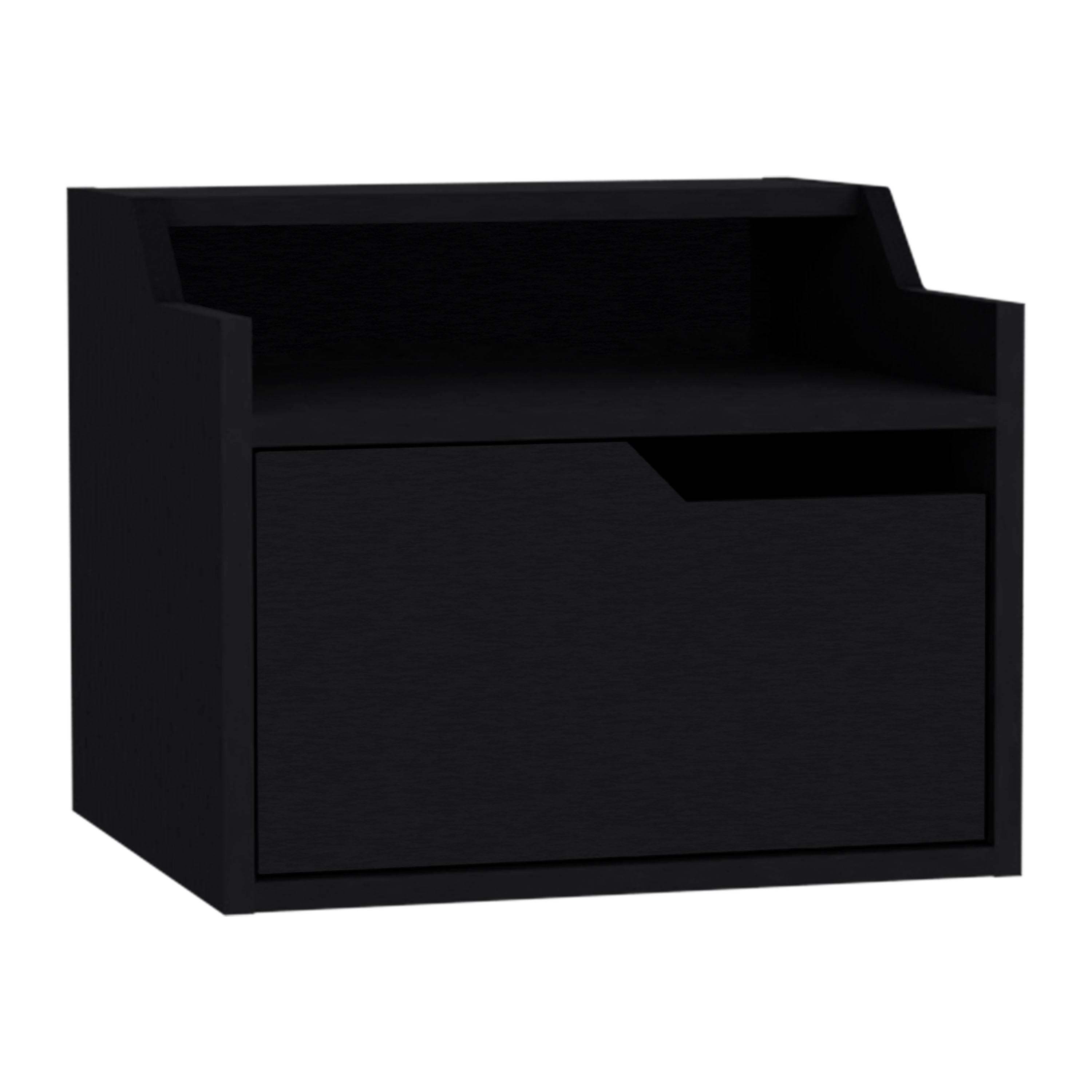 Modern Floating Nightstand | Black | Sleek 2-Tier Design