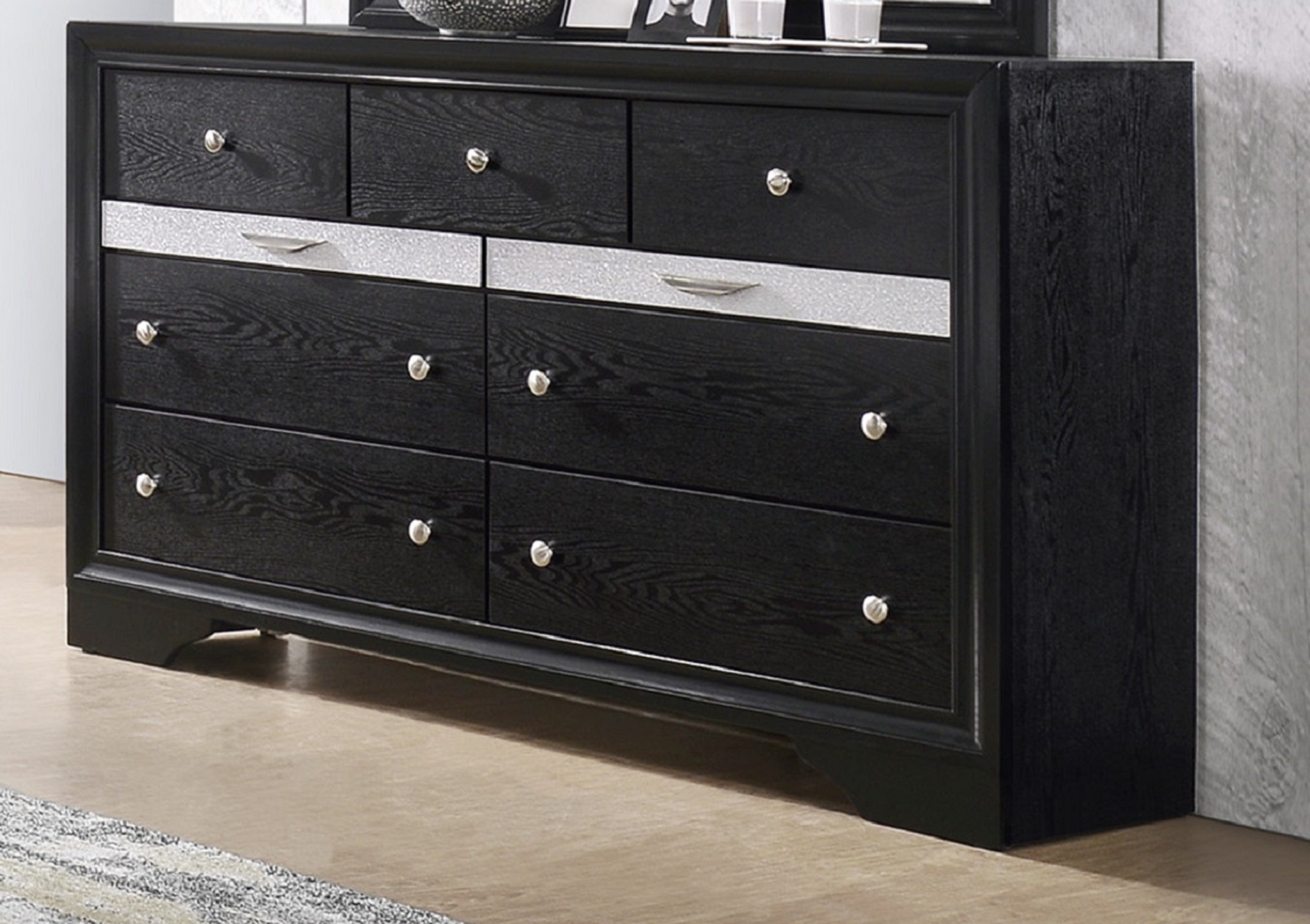 Modern Glam 7-Drawer Dresser with Jeweler Tray Silver Panel