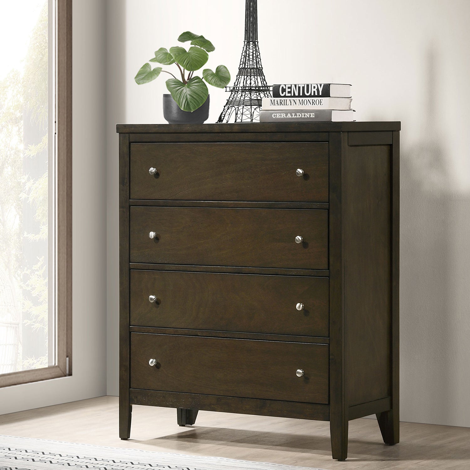Clement Dark Cocoa 4-Drawer Chest: Bedroom Storage