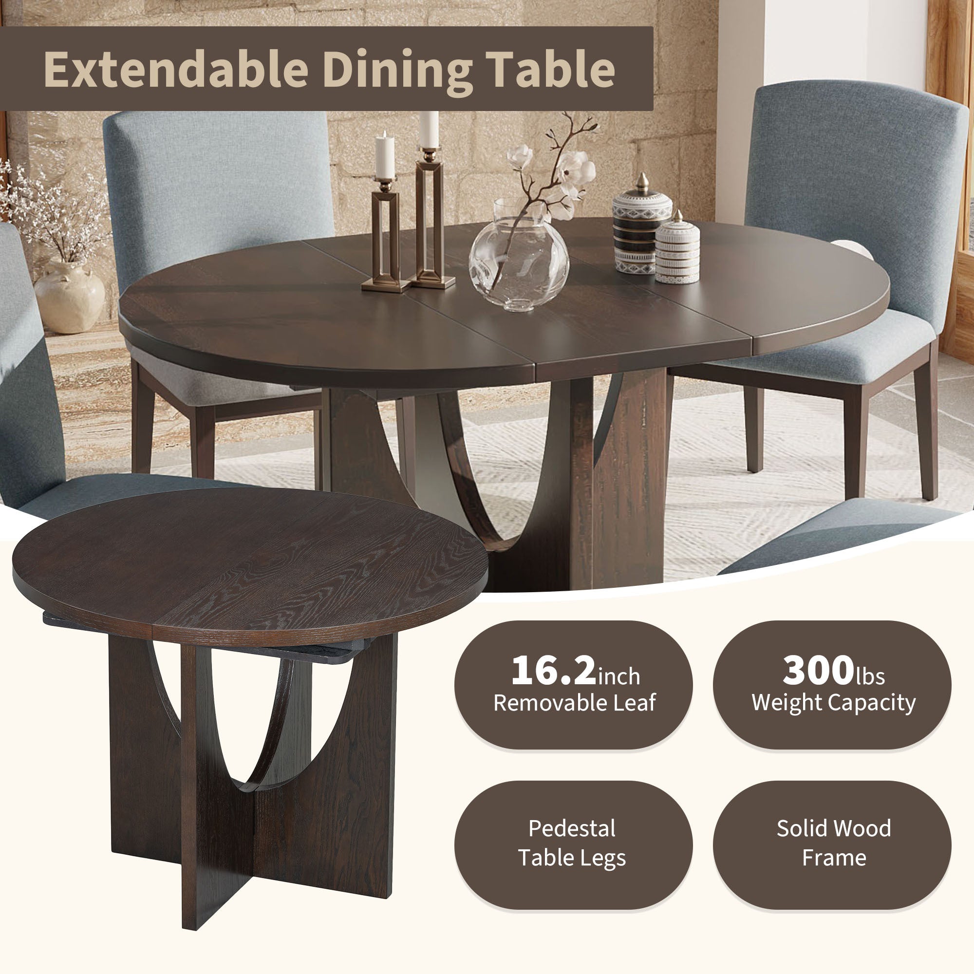 5-Piece Round Extendable Dining Table Set