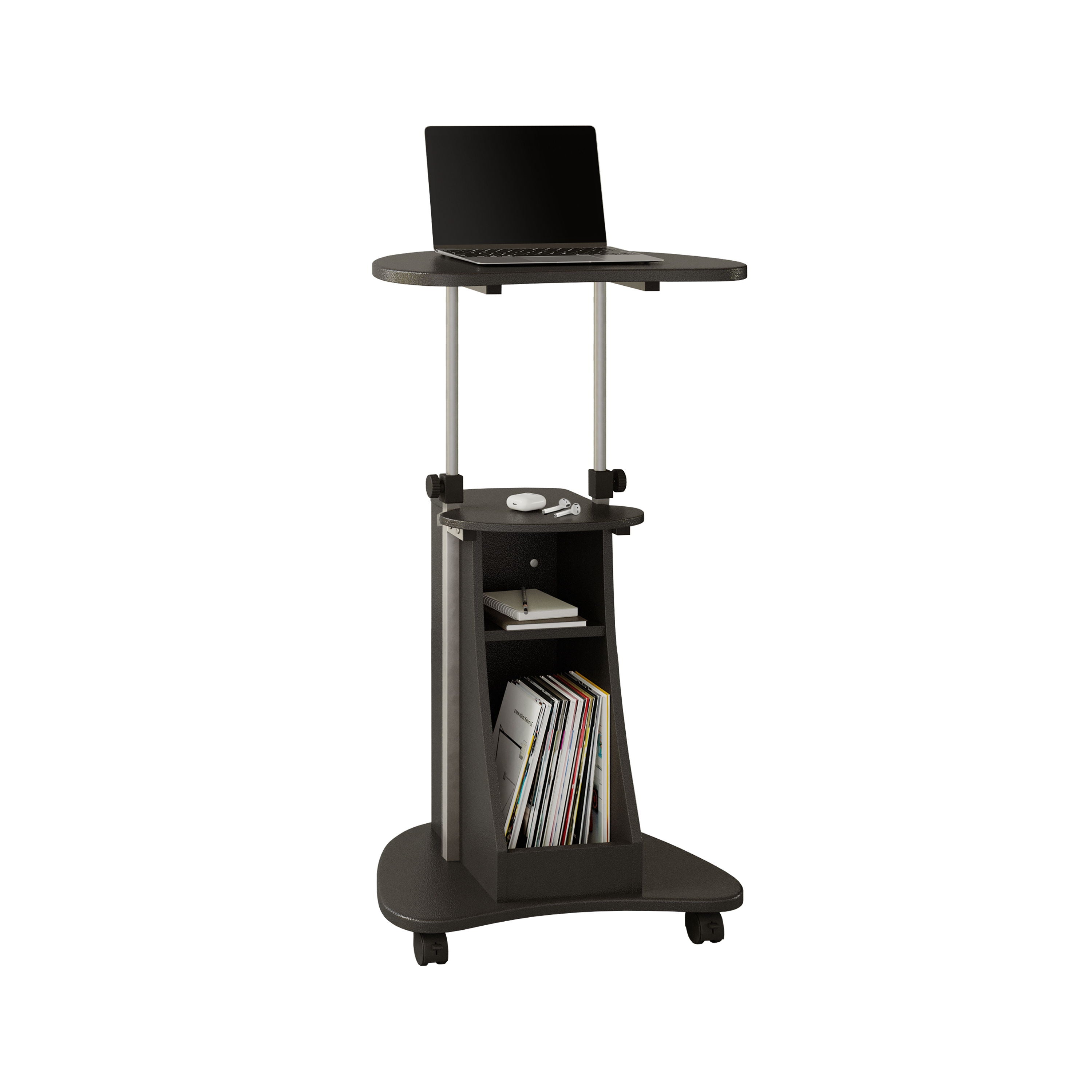 Techni Mobili Sit To Stand Rolling Adjustable Height Laptop Cart With Storage, Graphite