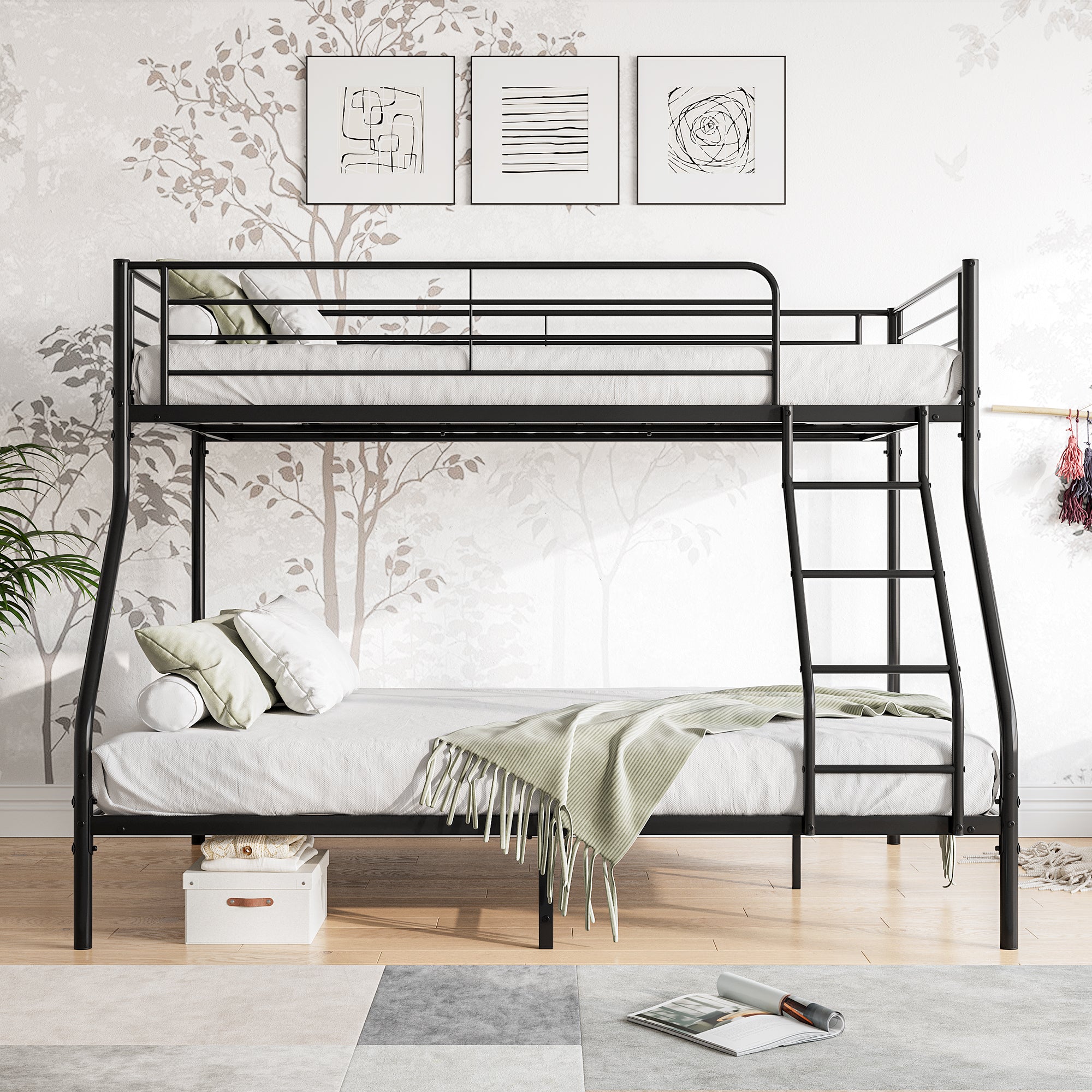 Heavy Duty Twin-Over-Full Metal Bunk Bed - Easy Assembly, Black
