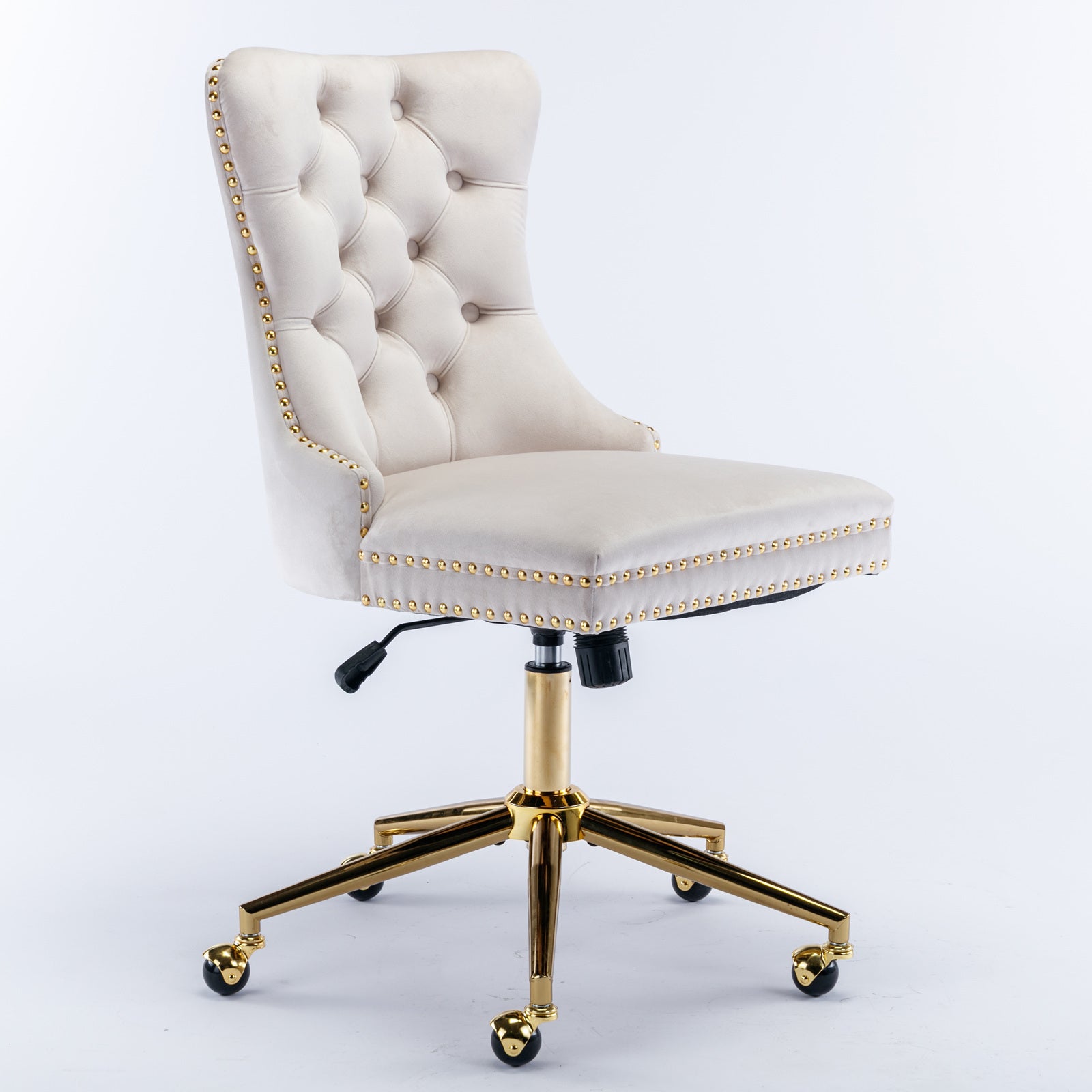 Velvet Tufted Office Chair w/ Gold Base- Beige