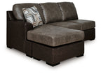Brown sofa chaise with chaise ottoman, squared arms, and decorative throw pillow